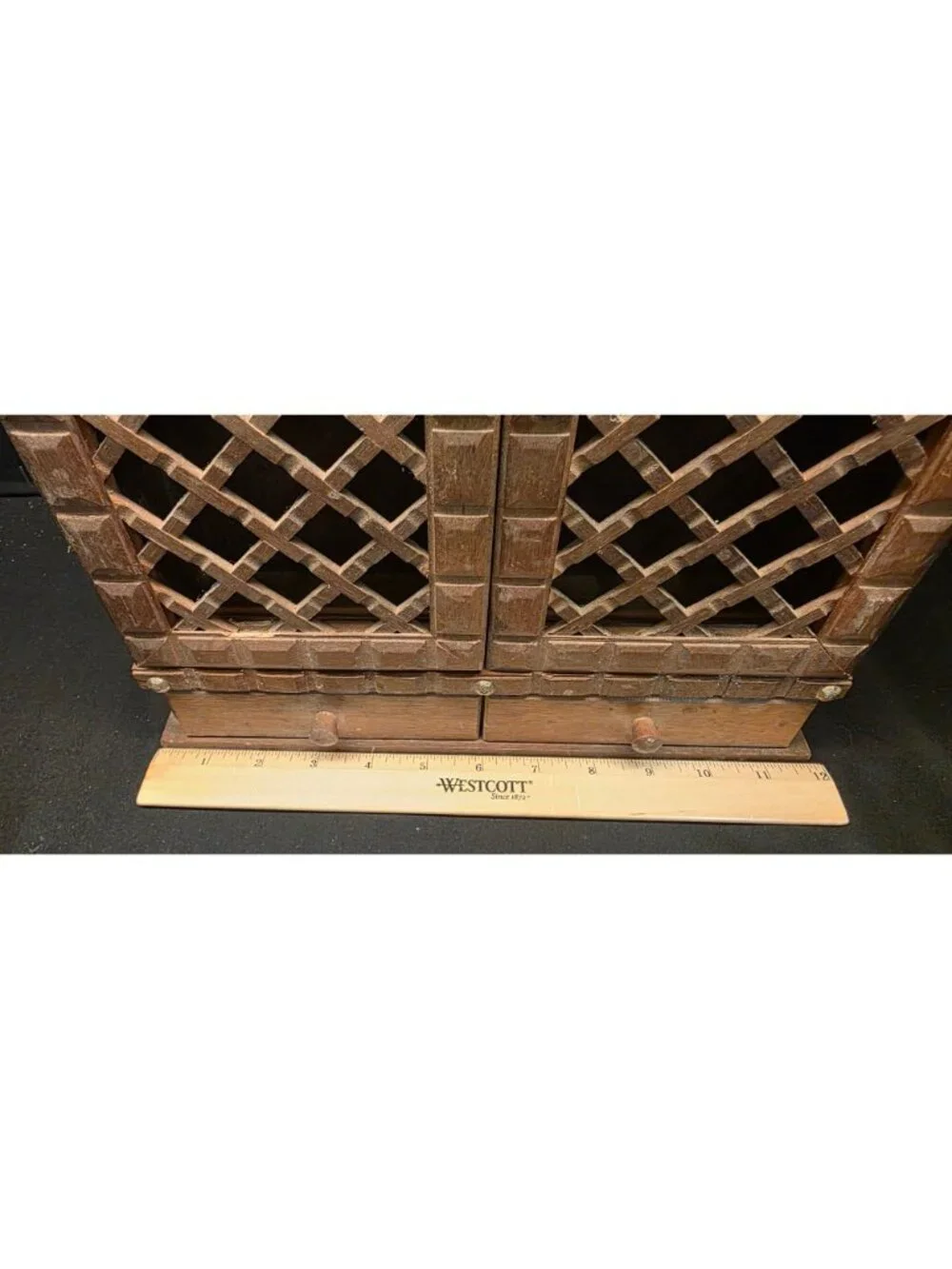 Vintage Wooden Wall Mount Spice Rack Lattice Doors Mini Drawers Retro Kitchen